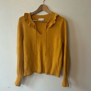 🍎SOLD Frilled collar, split neck, tie neck Free Assembly mustard sweater
